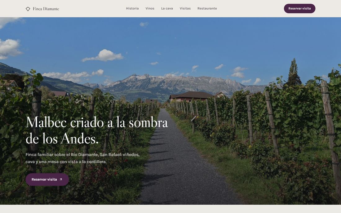 Modelo Finca Diamante, web de una bodega