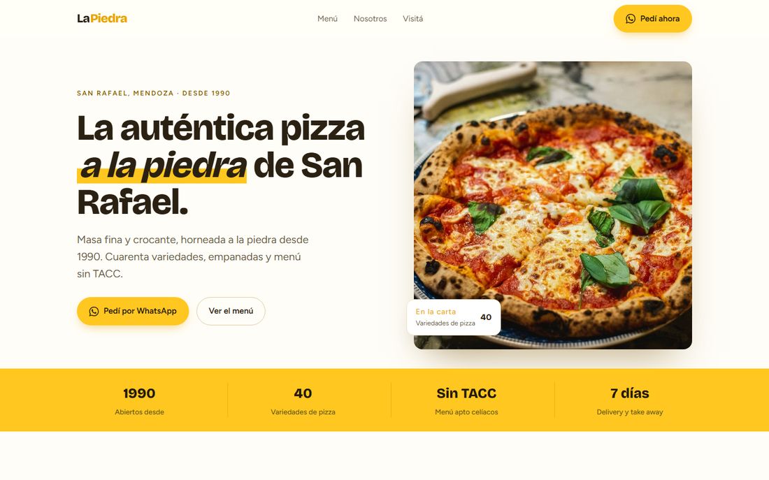 Modelo La Piedra, web de una pizzería